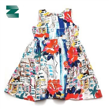 Lanena tkana haljina bez rukava s printom okruglog izreza